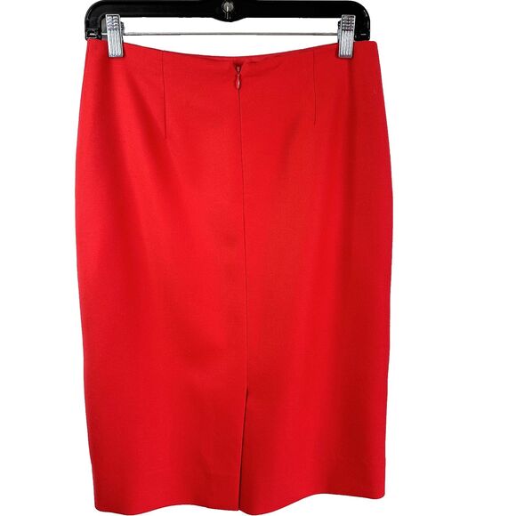 Eccoci Women's Scarlet Red Wool Knee Length Lined Pencil Skirt Sz 4 - Picture 3 of 15